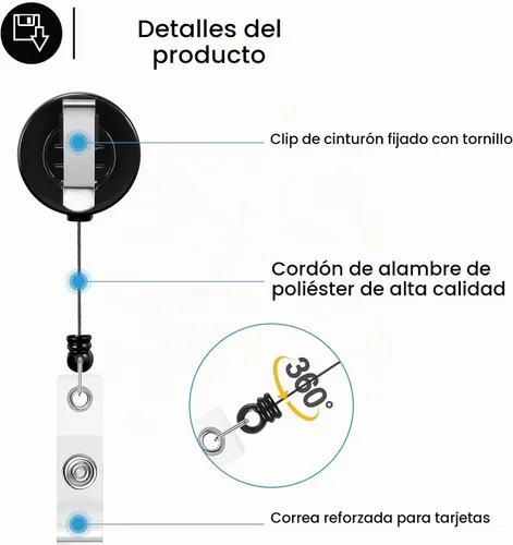 Vista 3 de Zonon 3 clips retráctiles para tarjetas de identificación con clip de cinturón de metal para colgar tarjetas, llaveros, soportes para tarjetas