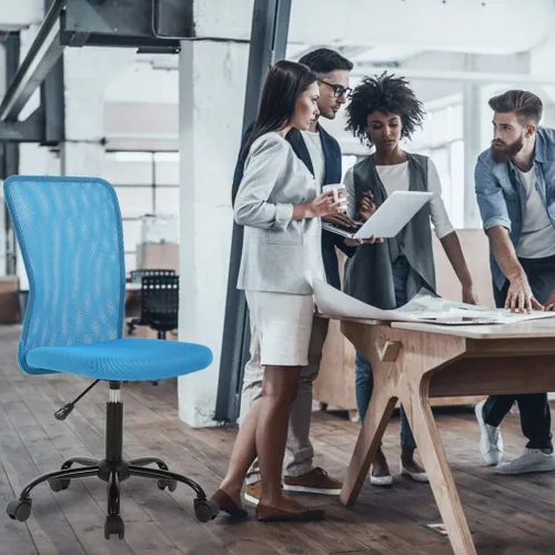 Vista 6 de Silla de oficina de malla simple, silla de oficina ergonómica sin brazos, silla de oficina en casa, silla de computadora ajustable, silla giratoria