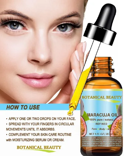 Vista 5 de Botanical Beauty Aceite de maracuja 100% puro y natural prensado en frío sin diluir para cara, piel, cabello, cuerpo, labios, uñas, 1 onza líquida