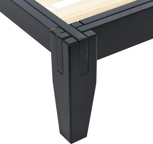 Vista 4 de Main + Mesa Yume - Cama moderna de plataforma de madera maciza con carpintería japonesa, acabado negro, tamaño Queen