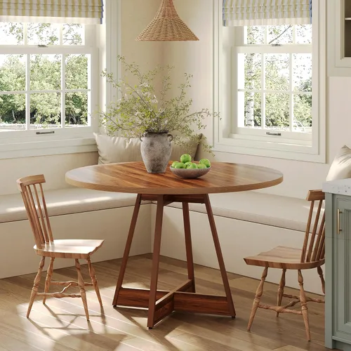 Vista 4 de LITTLE TREE Mesa de comedor redonda de 39 pulgadas para 2-4, mesa de cocina circular de granja para comedor, mesa de comedor de madera con pedestal