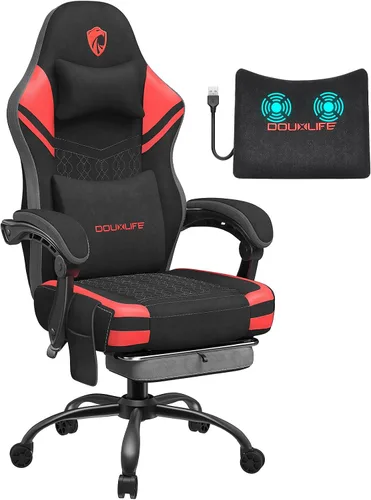 Vista 11 de Douxlife Silla de juegos de tela Tech, silla de computadora de oficina de Verde