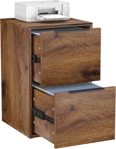 Vista 7 de LUCYPAL Archivador de 2 cajones, archivadores de madera con barras colgantes para tamaño carta, archivadores para oficina en casa, archivador Marrón