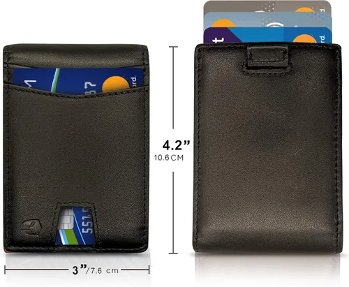 Vista 5 de Bryker Hyde Cartera de cuero delgada plegable con bloqueo RFID para hombres, bolsillo frontal, bolsillo para facturarecibo, Negro y naranja