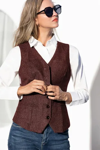 Vista 15 de KANCY KOLE Chaleco vintage para mujer, totalmente forrado, formal, de negocios, con botones, chaleco steampunk
