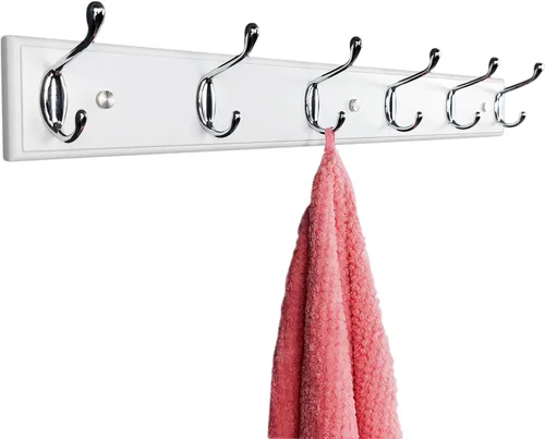 Vista 16 de Perchero de pared con 5 ganchos plateados de madera, 17.3’’, Ganchos resistentes para colgar ropa, sombrero, mochila, etc., Gran decoración moderna