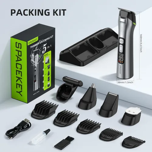 Vista 9 de Cortadora de barba para hombres, todo en uno, kit de aseo para hombres, cortadora de pelo inalámbrica con hoja de acero inoxidable, tiempo