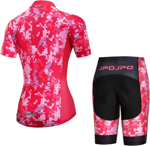 Vista 121 de Camiseta de ciclismo para mujer, manga corta y pantalones cortos de ciclismo acolchados para verano