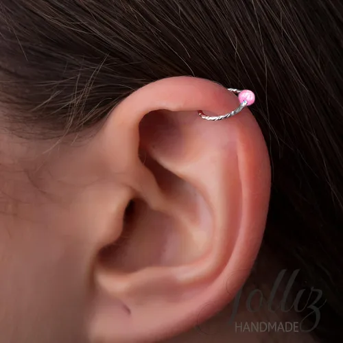 Vista 15 de Piercing de hélice de plata martillada con ópalo de 0.118 in
