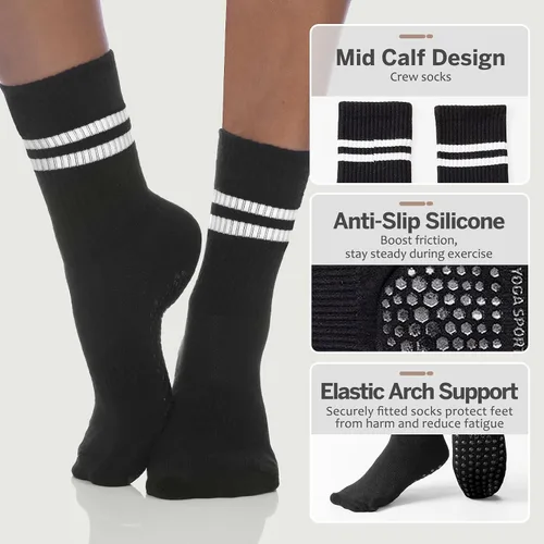 Vista 2 de Calcetines de yoga para mujer, calcetines antideslizantes con cojín para pilates, barra pura, ballet, entrenamiento, hospital, hogar, 4 pares