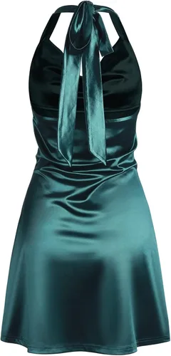 Vista 2 de ZAFUL Minivestido de satén con cuello halter para mujer, sexy, cuello vuelto, sedoso, para fiesta, cóctel, club