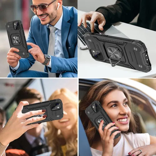 Vista 6 de Funda para iPhone 13 con protector de pantalla HD, soporte giratorio de grado militar de 360° (resistente) a prueba de golpes para iPhone 13/14