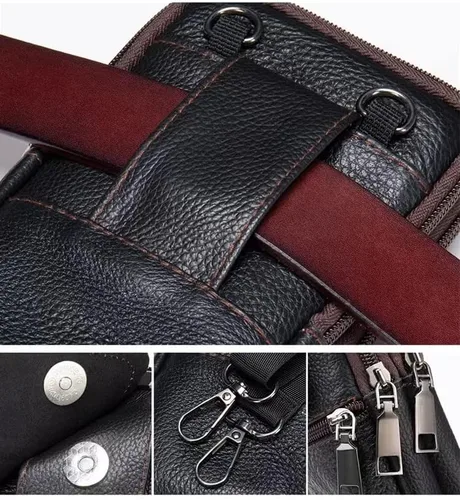 Vista 9 de Bolsa de hombro de cuero para hombre, bolsa de cintura para teléfono, bolsa de negocios con correa ajustable