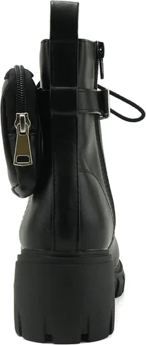 Vista 2 de Soda Breach Botines de tacón grueso con suela de lengüeta para mujer, con cremallera lateral y bolsa