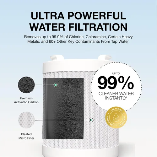 Vista 4 de Filterbaby Filtro de ducha totalmente metálico Pro – Certificado IAPMO según la norma NSF 177, desarrollado por médicos, reduce hasta un 99% de Negro