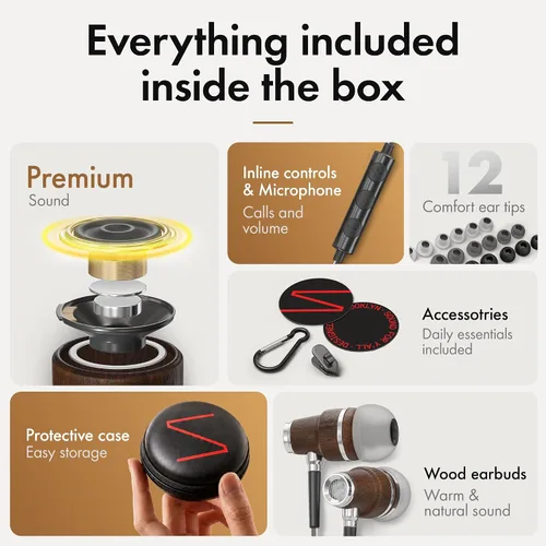 Vista 6 de Auriculares sintonizados NRG 3.0 Premium Madera aisladores de sonido, con micrófono y control de volumen, estilo madera