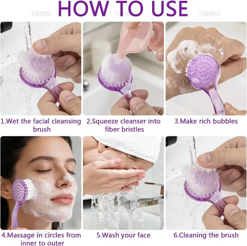 Vista 5 de AUEAR, Paquete de 4 cepillos faciales para limpieza y limpieza facial con tapa para mujeres y niñas, lavado y masaje de maquillaje