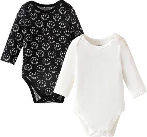 Vista 11 de DEFAHN Viscose from Bamboo Baby Bodysuits 2 Pack, Baby Onsies 0-24M Negro