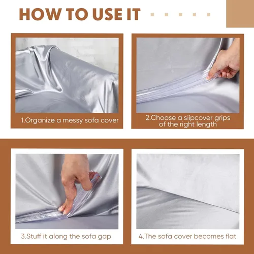 Vista 4 de Yinkin Funda para sofá de 8 y 16 pulgadas, funda de sofá larga transparente de PVC antideslizante, agarres para sofá seccional, fundas de sofá
