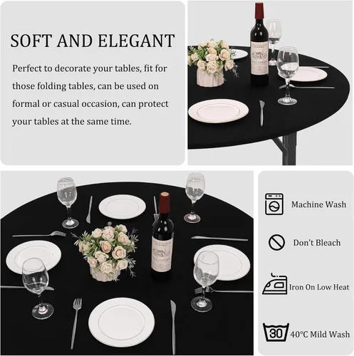 Vista 3 de Mantel redondo de elastano para mesa, 4 piezas, elástico, ajustable, lavable, protector de mesa para interiores y exteriores (negro)
