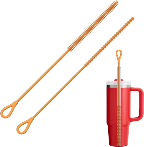Vista 7 de YOTIME Cepillo Limpiador de Pajitas de Silicona, 2 Piezas Cepillo Reutilizable para Pajitas Extra Largo para Limpiar Vaso con Mango y Pajitas