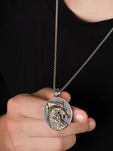 Vista 5 de HAQUIL Fenrir Wolf Necklace, Norse Wolf Fenrir Ragnarok Pendant,Viking Jewelry Gift for Men and Women