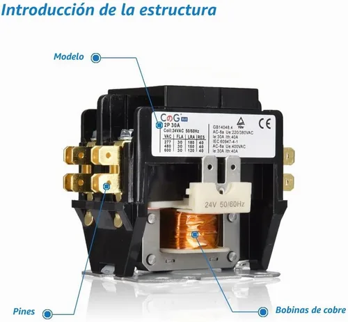 Vista 4 de Contactor de aire acondicionado de 2 polos 30 A 24 V, Contactor del condensador Contactor del compresor..