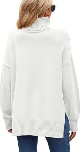 Vista 4 de XIEERDUO Suéteres de cuello alto para mujer, de gran tamaño, con abertura lateral, dobladillo alto y bajo, tallas S-3XL