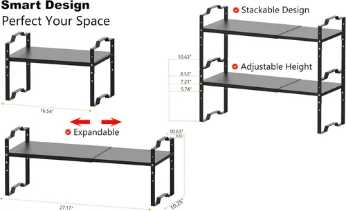 Vista 5 de Jojocross Estante expandible para organizador de gabinete, estante de especias apilable ajustable en la cocina y el baño, para mostrador, despensa