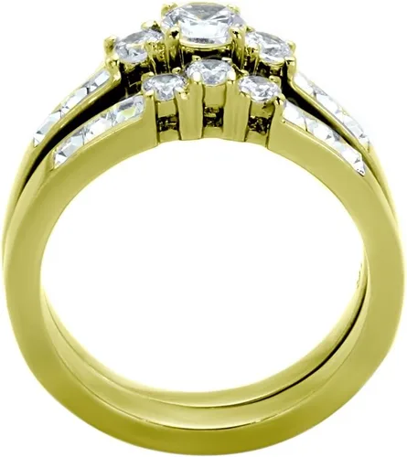 Vista 6 de Juego de 3 piezas de anillos de compromiso para él y para ella de oro IP de circonia cúbica