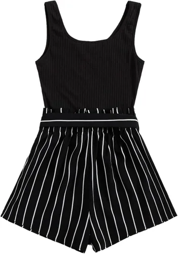 Vista 2 de SOLY HUX - Enterizo corto de verano sin mangas con cinturón, rómper para mujer