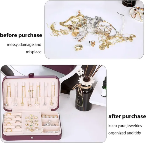 Vista 6 de KCY Joyero para mujeres y niñas, estuche organizador de joyas de viaje pequeño, de piel sintética, portátil, cajas de almacenamiento para anillos