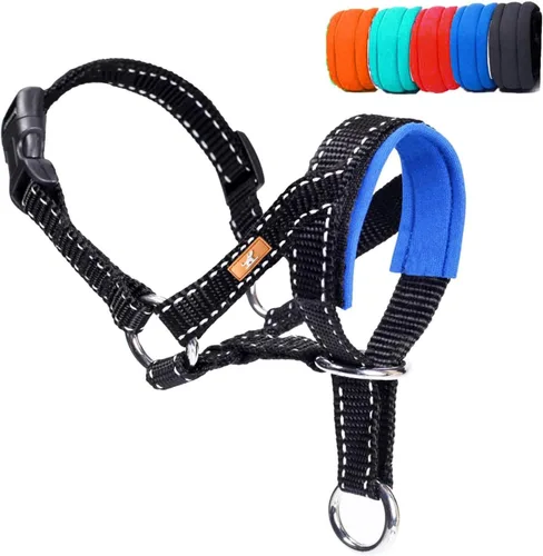 Vista 8 de Collar de cabeza de perro con tela reflectante, arnés ajustable para cabeza de perro para evitar tirones para perros pequeños, medianos y grandes