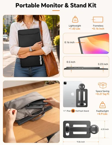 Vista 7 de HotYeah Monitor portátil de viaje con soporte, con soporte magnético