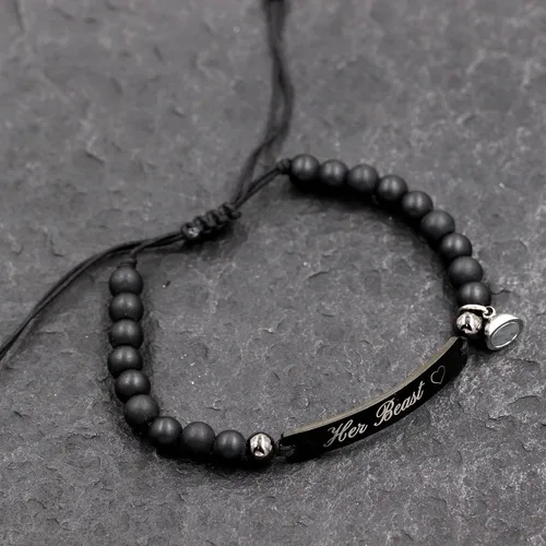Vista 6 de Uloveido Pulseras personalizadas para parejas con imán, acero inoxidable y cuentas naturales, grabado personalizado, hecho a mano, cuerda trenzada