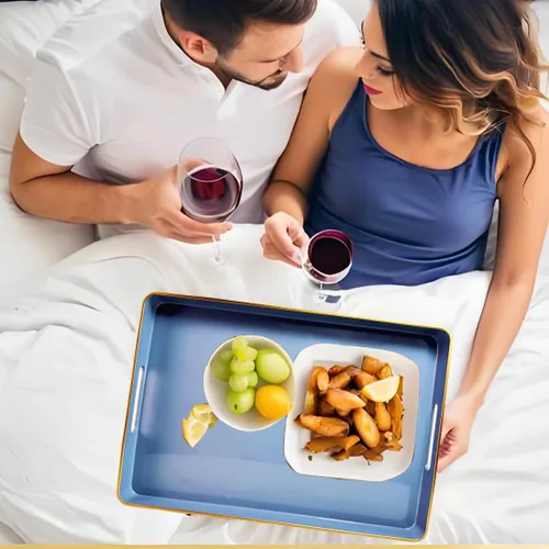 Vista 5 de Large Blue Coffee Table Tray, Decorative Serving Tray with Handles, Plastic Rectangular Tray for Ottoman, Bathroom, Living Room.16.7"*12"*1.6