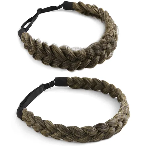 Vista 16 de Diadema trenzada, 2 combinaciones de 3 hebras, desordenada, ancha, esponjosa, elástica, diadema trenzada, accesorio de belleza para mujeres y niñas
