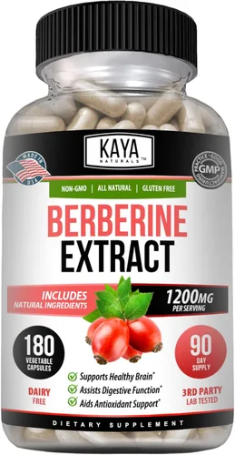 Vista 11 de Kaya Naturals Extracto de berberina HCL de 1200 mg - Sistema inmunológico - Niveles de gluco - Salud intestinal (vegetariano, sin OMG y sin gluten)