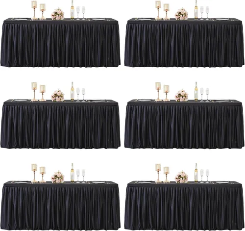 Vista 43 de Paquete de 2 manteles de poliéster negro para mesas rectangulares de 4 pies, cubierta de mesa ajustada sin arrugas, manteles elásticos de 4 pies