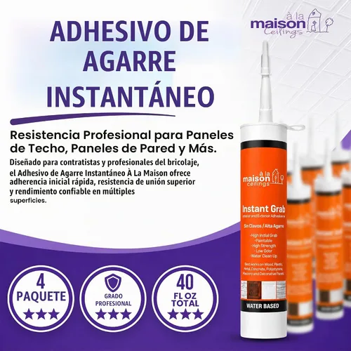 Vista 2 de À LA MAISON CEILINGS Adhesivo blanco Instant Grab – Panel de pared para azulejos de techo y adhesivo de moldura de corona, pegamento resistente al