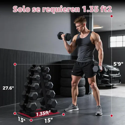 Vista 7 de Soporte para mancuernas solamente, soporte de pesas para mancuernas, marco en A, compacto para gimnasio en casa, ahorro de espacio