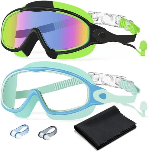 Vista 11 de Paquete de 2 gafas de natación antivaho, anti-UV, visión amplia, sin fugas, para niños de 3 a 15 años con tapones para los oídos