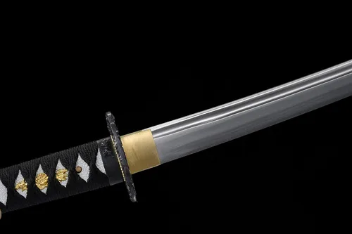 Vista 7 de Espada Samurai tradicional ultra afilada, hecha a mano con características de acero al carbono 1060, acero plegado de Damasco, acero T10 y acero