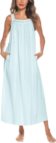 Vista 42 de YOZLY Camisones de algodón para mujer con bordado, sin mangas, con bolsillos S-XXXL