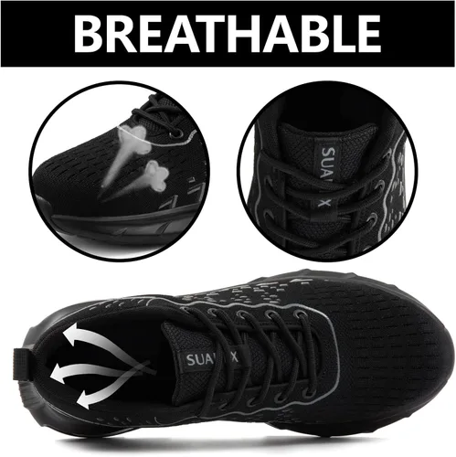 Vista 5 de SUADEX Zapatos de punta de acero para hombres y mujeres, zapatos de trabajo indestructibles, ligeros y cómodos, zapatos de seguridad antideslizantes
