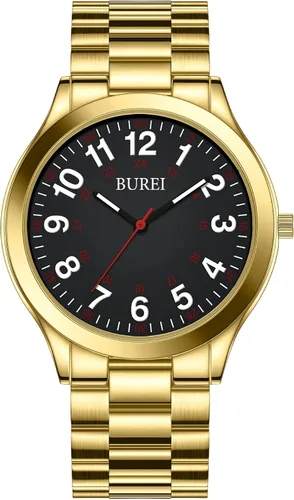 Vista 12 de BUREI Relojes para hombre de moda analógicos de acero inoxidable con movimiento de cuarzo impermeables, regalo para hombres.
