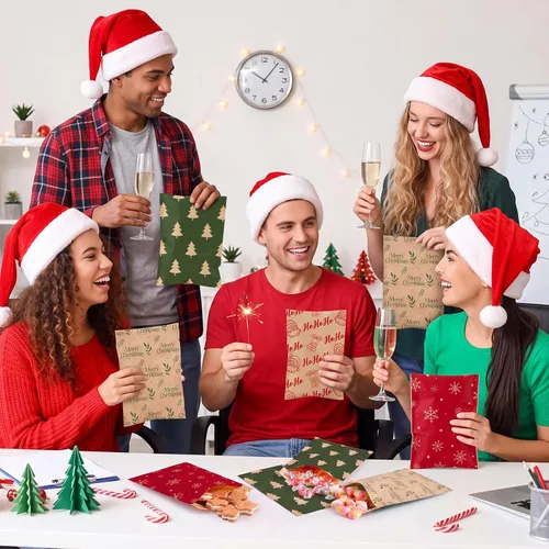 Vista 3 de Pasimy 100 bolsas de papel kraft de Navidad autoadhesivas, a la moda