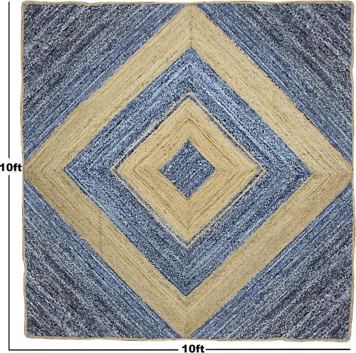 Vista 3 de Collection - Alfombra rectangular de 2 x 3 pies, alfombra trenzada azul de algodón y yute, alfombra geométrica kilim para interiores y exteriores
