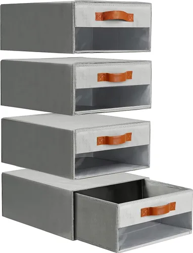 Vista 9 de Organizadores de armario y contenedores de almacenamiento, cajones de almacenamiento apilables, contenedores organizadores de tela con cajones, Beige