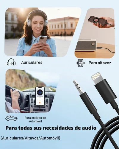 Vista 7 de Cable auxiliar para iPhone, [Certificado Apple MFi] Cable AUX Lightning a 3.5 mm para estéreo de coche, altavoz, auriculares, cable de audio